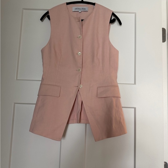 New without tags Veronica Beard Lois Linen Vest in PINK SHELL - Picture 2 of 16
